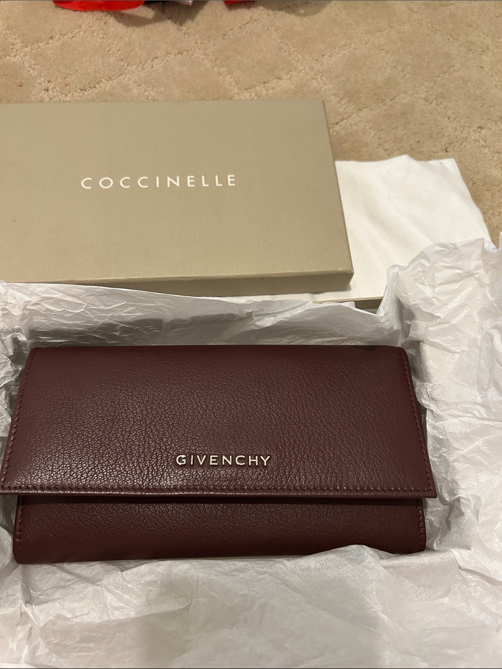 Givenchy Deep Wine Leather Card Holder with Gold Logo